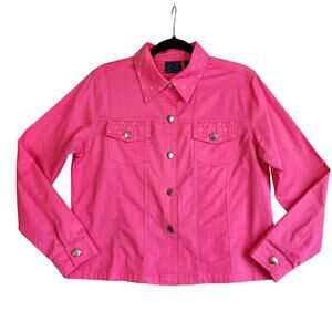 Jane Ashley Womens Rhinestone Western Shirt Size Medium Pink Cowgirl Rodeo Texas